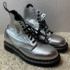 Dr. Martens Pascal Metallic 8 Eye Silver Boots